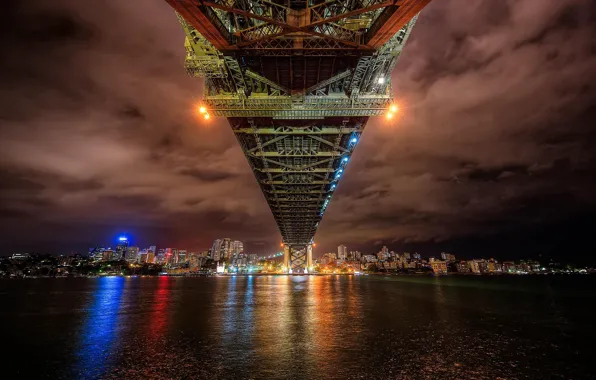 Night, bridge, the city, lights, under the bridge