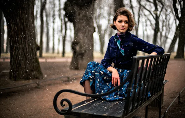Picture snow, Park, dress, bench