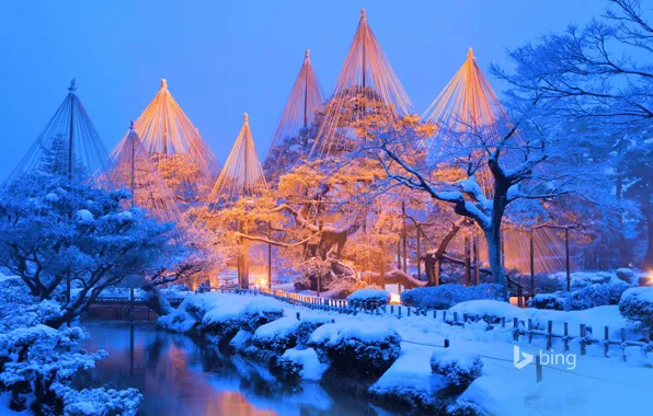 Winter, snow, Park, Japan, Kenroku-EN, Kanazawa