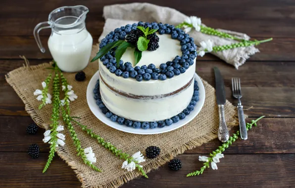 Picture decoration, berries, blueberries, cake, cream, dessert