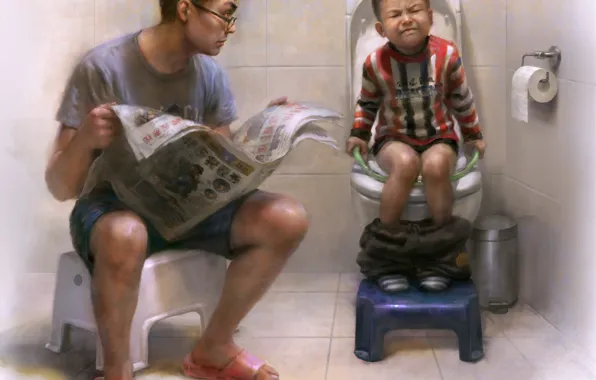 Man, the toilet, Are you done yet