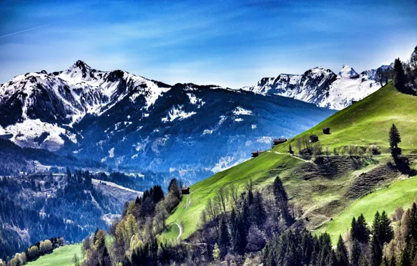 Mountains, tops, spring, Austria