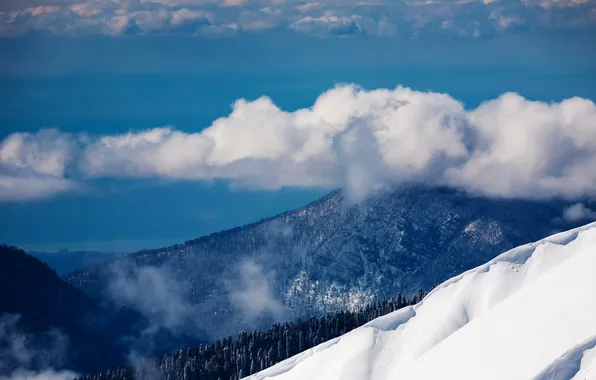 Picture winter, clouds, snow, trees, landscape, nature, Wallpaper, mountain