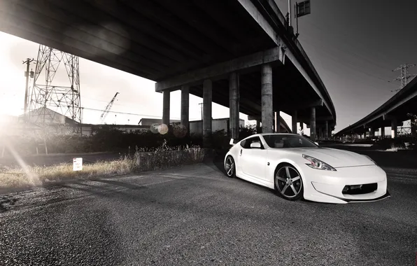 Picture white, bridge, tuning, Nissan, white, Nissan, 370-Z