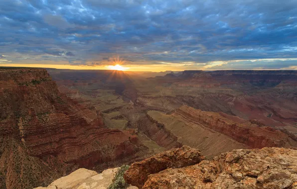 The sky, the sun, clouds, rays, sunset, horizon, USA, AZ