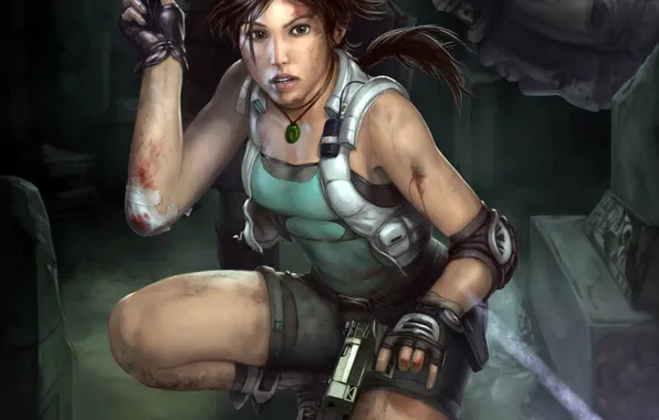 Picture look, girl, face, weapons, blood, guns, the game, shorts