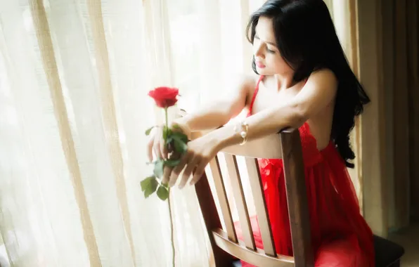 Picture girl, face, roses, chair