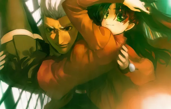 Look, girl, guy, two, Rin, Archer, Fate stay night, Fate / Stay Night