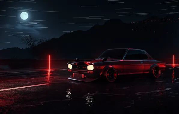 Auto, Night, The moon, Machine, Car, Need for Speed, Skyline, Neon