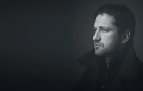 Photo, black and white, Gerard Butler, Gerard Butler, man. actor