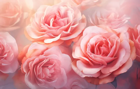 Flowers, holiday, roses, bouquet, blur, texture, gentle, pink