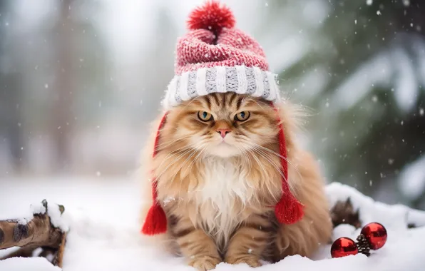 Winter, forest, cat, cat, look, balls, snow, nature