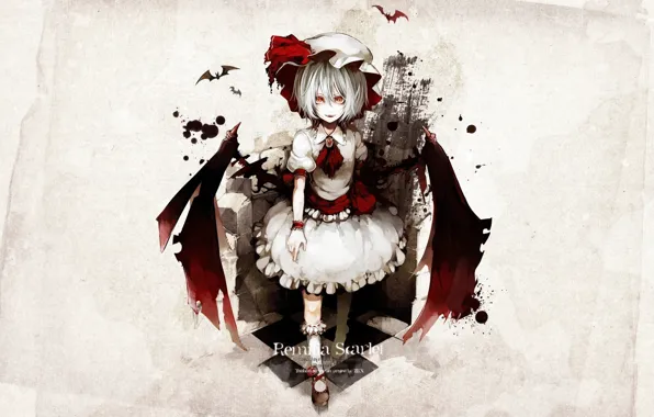 Picture bats, red eyes, touhou, predatory, vampire, Touhou Project, Remilia Scarlet, hell of a grin