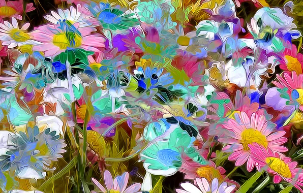 Picture flowers, nature, rendering, plant, petals, garden, meadow