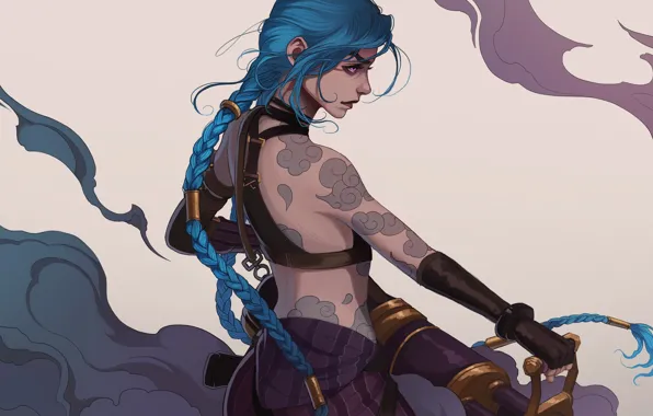 Girl, Art, League of Legends, LOL, Blue hair, Jinx, Netflix, Arcane