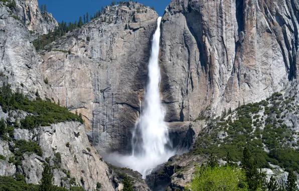 Trees, mountains, stones, rocks, waterfall, stream