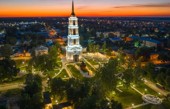 Picture the city, home, the evening, lighting, the bell tower, Ilya Garbuzov, Venev