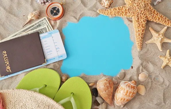 Sand, sea, shell, starfish, sea, slates, frame, the difference