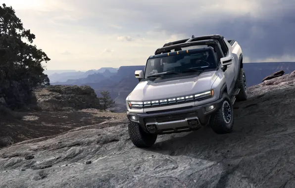 Picture pickup, GMC, electric, pickup truck, electric car, 2022, mountain slope, mountain slope