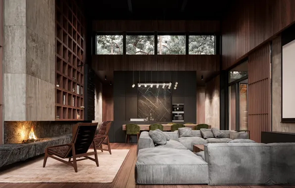 Design, furniture, fireplace, the room, decanter