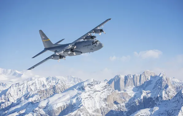 Mountains, The plane, Snow, USAF, C-130 Hercules, C-130, Military transport, HC-130J Combat King II