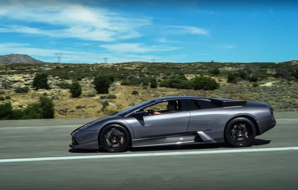 Road, the sky, clouds, grey, markup, speed, profile, lamborghini