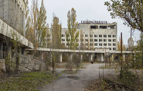 The sky, trees, home, Chernobyl, Pripyat, architecture, Ukraine, Ghost town