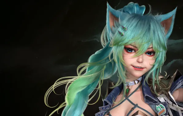 Girl, Smile, Fangs, Ears, Meow