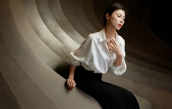 Young, beautiful, model, asian, female, long-haired