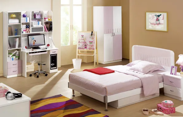 Computer, design, room, furniture, bed, Design, children's, Interior
