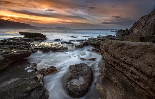 Sea, beach, rocks, excerpt, Spain, Bilbao, Playa de Azkorri