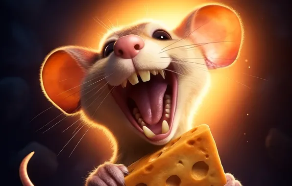 Laughter, teeth, mouth, mouse, cheese, white, ears, face