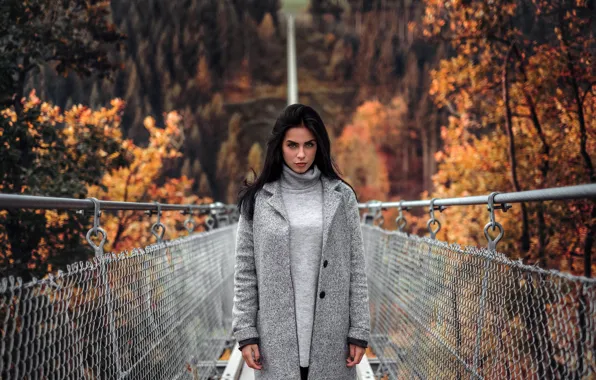 Autumn, forest, trees, yellow, bridge, Park, portrait, makeup