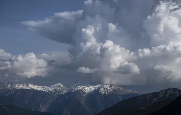 The sky, clouds, landscape, mountains, panorama