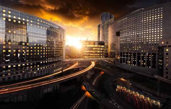 The sky, the sun, clouds, the city, France, Paris, road, home