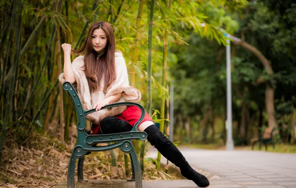 Picture look, Park, hair, Asian, bench