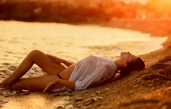 Sea, beach, girl, pose, blouse, Sergey Nibic