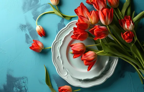 Flowers, holiday, bouquet, spring, tulips, March 8, AI art, universal holiday background