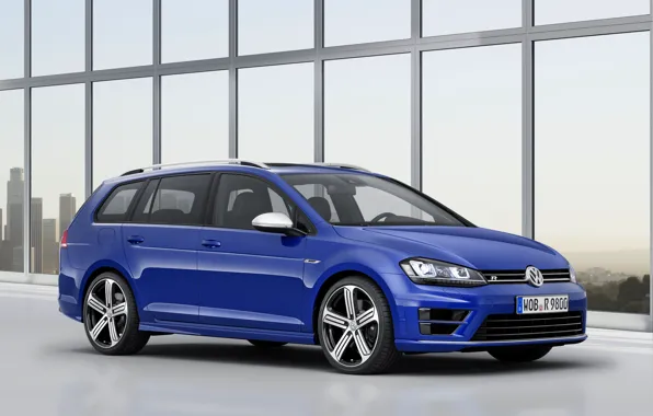 Blue, Volkswagen, drives, universal, 2014, Golf R Estate