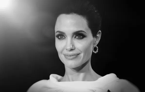Light, background, portrait, actress, brunette, Angelina Jolie, Angelina Jolie, black and white