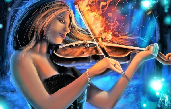 Picture girl, lights, violin