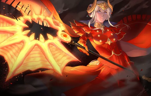 Girl, weapons, smoke, fantasy, Fire Emblem, Edelgard Von Hresvelg