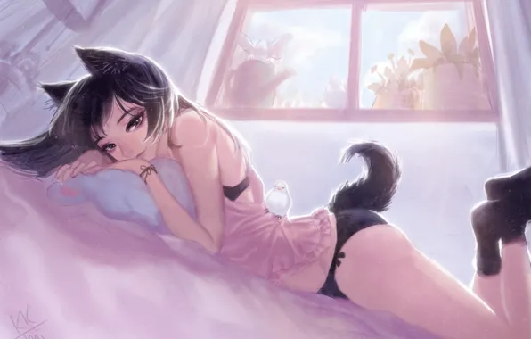 Erotic, girl, pose, art, tail, ears, kitty
