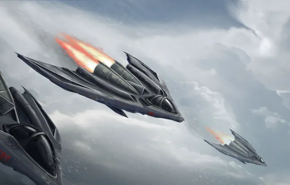 The sky, Figure, Aircraft, Art, Art, Fiction, Fighters, Concept Art