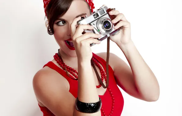 Picture girl, retro, mood, modern, the camera, beautiful, pin-up, style
