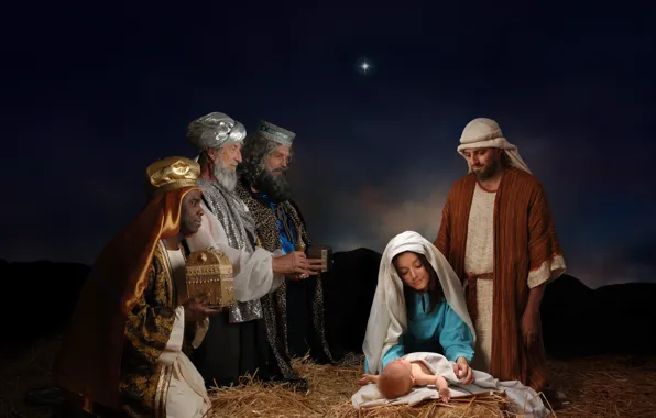 Night, star, Christmas, the gifts of the Magi, the birth of Christ