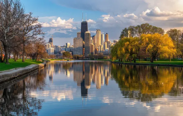 Picture landscape, the city, Park, building, home, spring, Chicago, tower