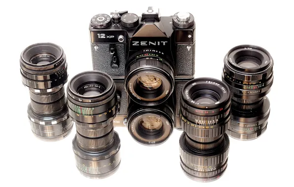 Camera, Zenit, lenses, Helios