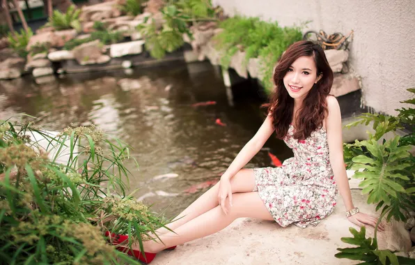 Picture girl, garden, Asian