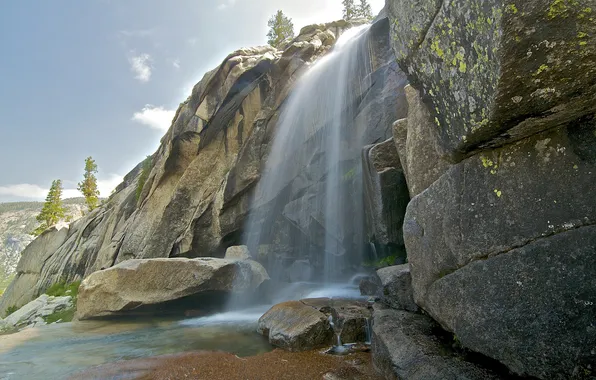 Mountains, rocks, waterfall, USA, Yosemite National Park, Sierra Nevada